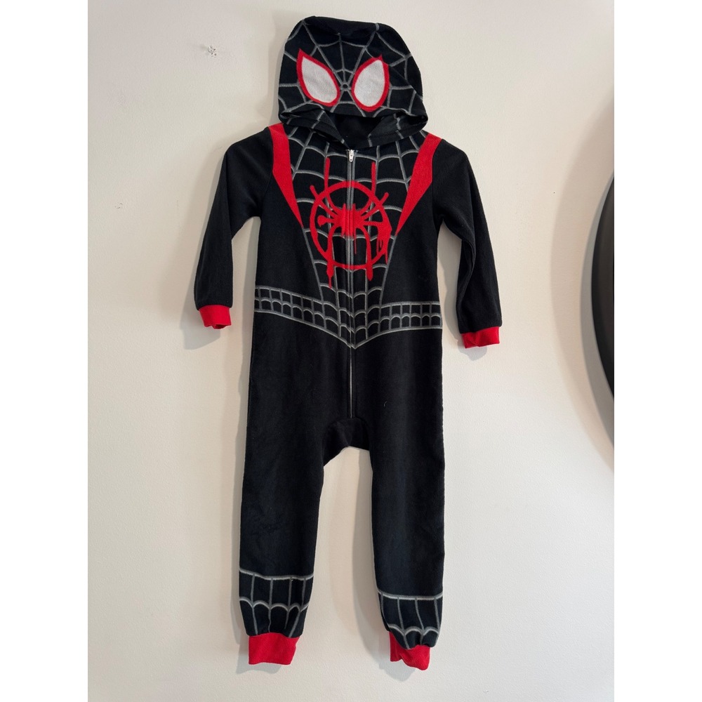 Marvel Spider-Man Miles Morales Union Suit Boys 4/5 Black Red Hooded Fleece